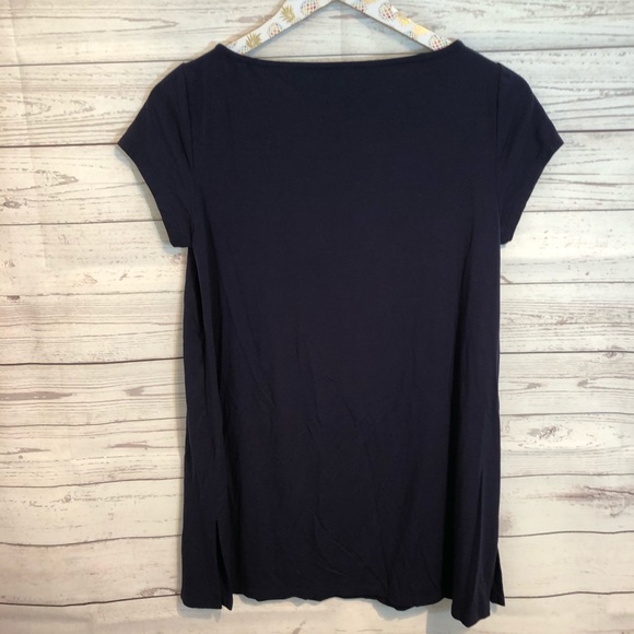 Eileen Fisher boat neck Navy Tunic short sleeve - Picture 4 of 7